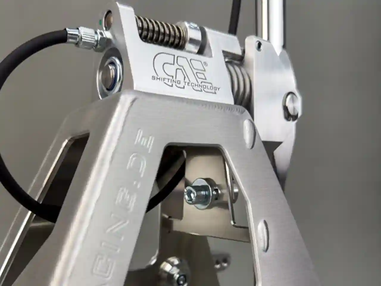 Close-up shot showing the high-quality workmanship of the silver aluminum CAE Ultra Shifter for the VW Golf 1/2/3.